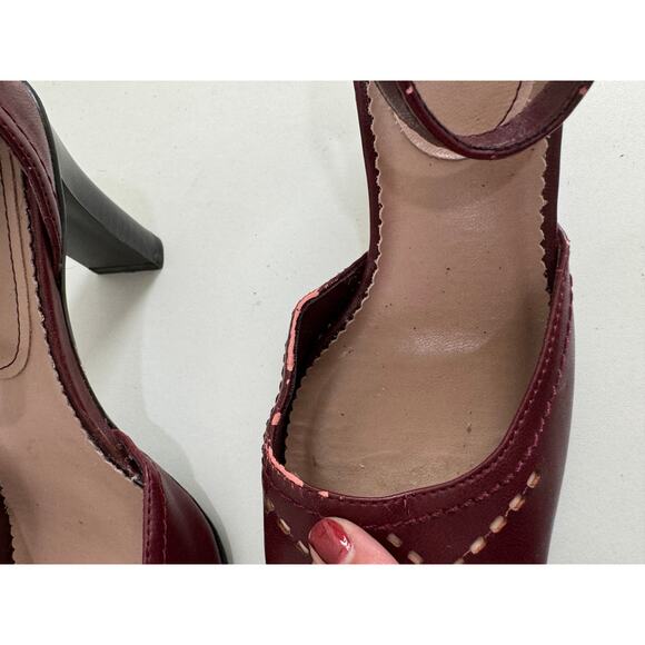 Vintage Women's Retro Highlights Maroon Leather Heel Sandal Size 6 - Picture 2 of 12
